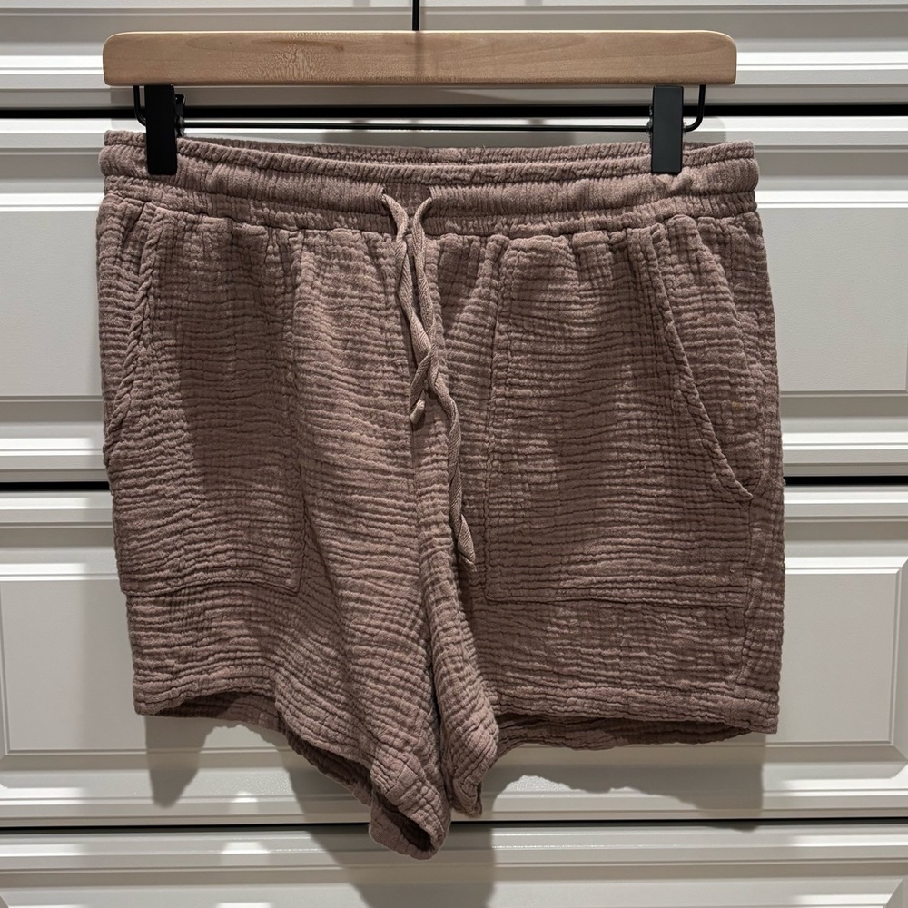 bobi High Waist Tan Women's Gauze Cargo Shorts - Picture 3 of 6